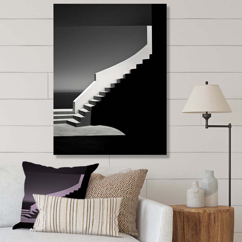 Art mural blanc avec escaliers blancs, bâtiments, toile_106432, H 40 po x l 30 po x P 1,5 po, Toile tendue