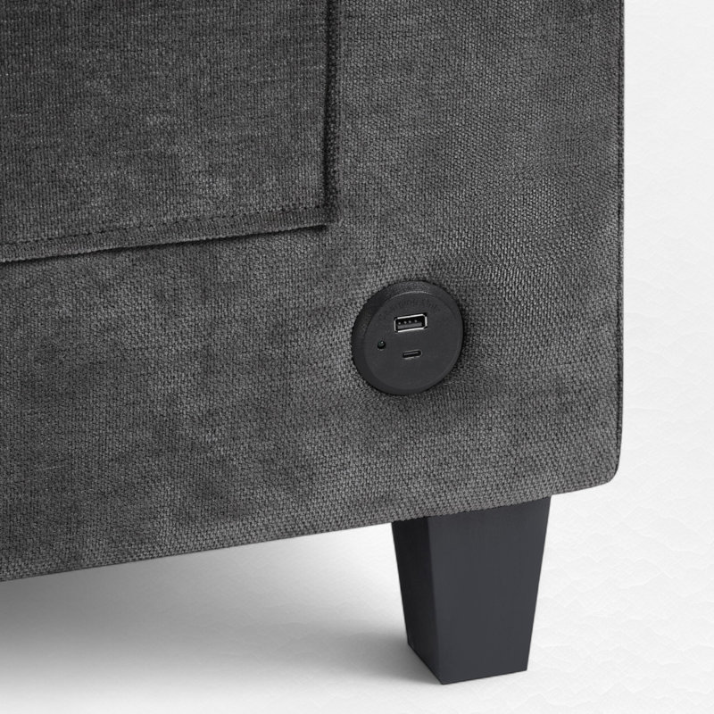 U-Shaped Sectional Sofa With Storage And USB Ports, Gray Chenille