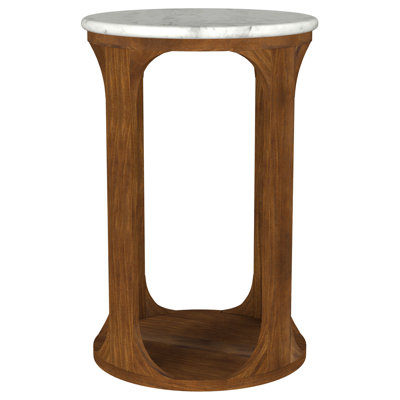 Eaton White and Brown Round Marble Top Side Table