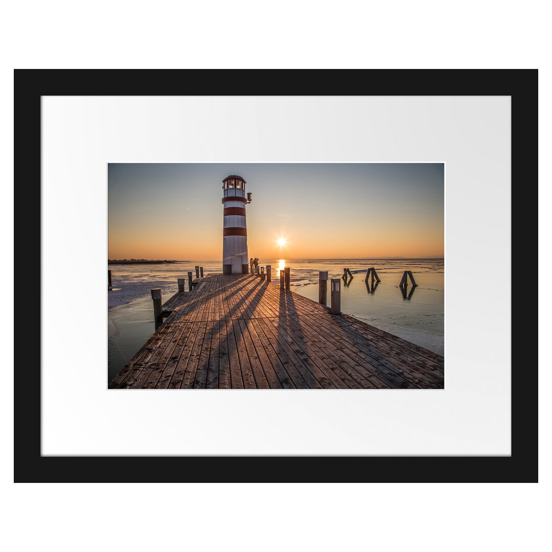 Gerahmtes Poster Leuchtturm im Sonnenuntergang