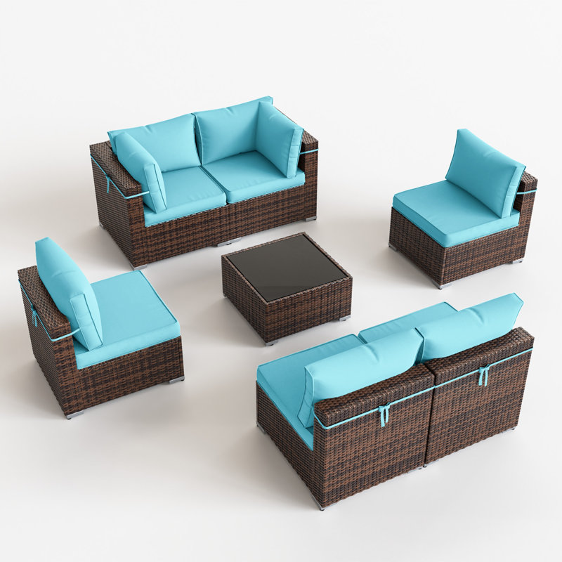 Ensemble de conversation avec coussins pour 6 personnes, Bleu ciel