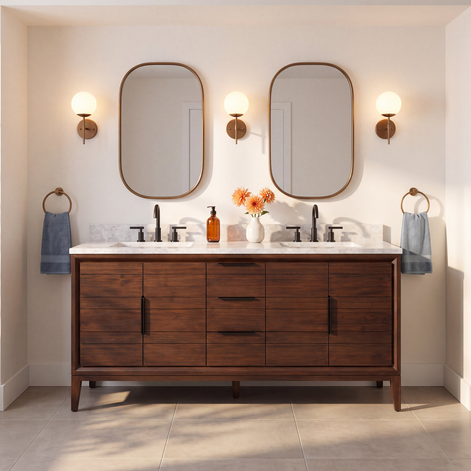 Aliso 72" Carrara Marble Double Bathroom Vanity, Carrara Marble / Java, 34'' H x 72'' W x 22'' D, 8" Widespread