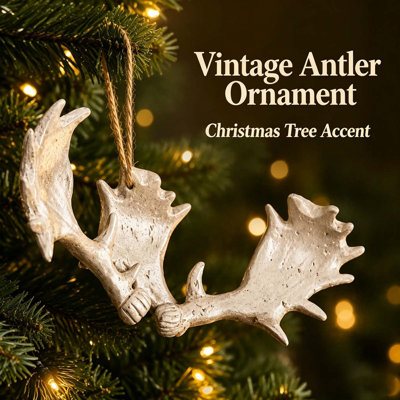 Décoration de Noël : Paire de fausses cornes de cerf, ornements en résine vieillie, à suspendre au sapin de Noël ou pour décorer un chalet.