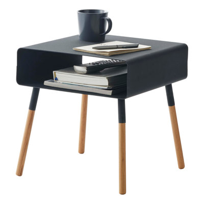 Plain Yamazaki Home Side Table With Storage Shelf, Living Room Bedroom Couch End Accent Table, Steel