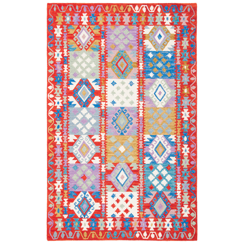 Horwich Flint 409 Area Rug In Red / Ivory, Rectangle 3' x 5'