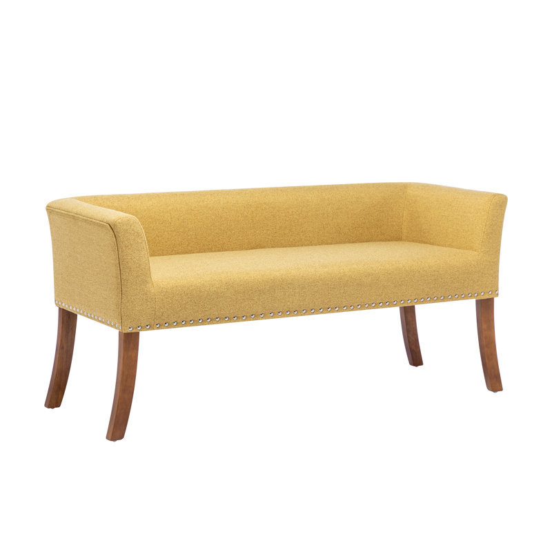 Sabrina Fabric Upholstered Bench with Rubberwood Legs, Mustard