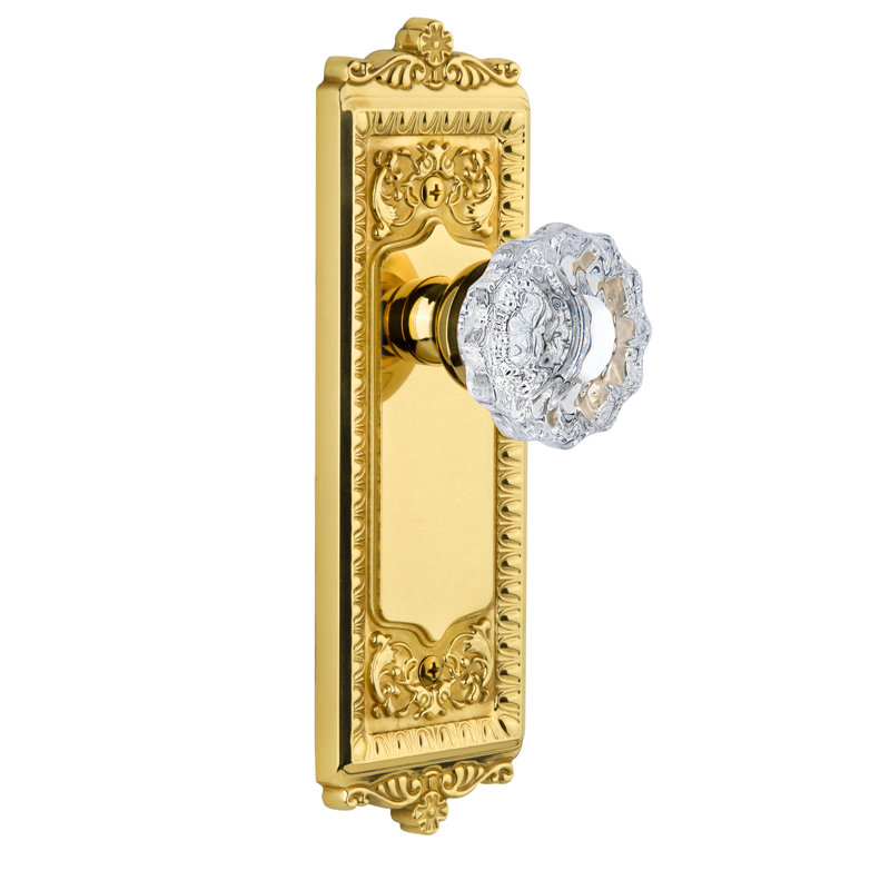 Poignée de porte en cristal Grandeur Windsor, Laiton poli, 2-3/8 po