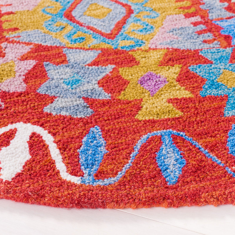 Horwich Flint 409 Area Rug In Red / Ivory, Round 7'