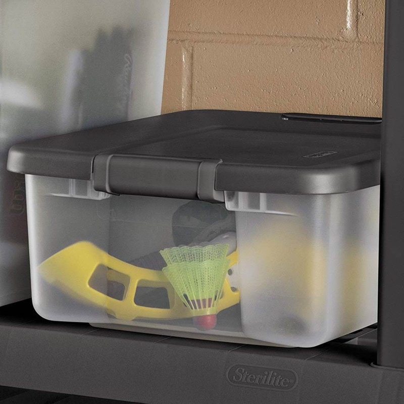 Sterilite ShelfTotes Clear Latched Plastic Storage Container, 18, 7.75" H x 15.5" W x 19.88" D