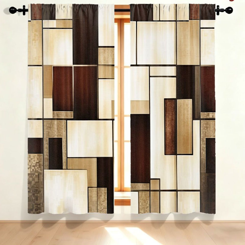2 pièces de rideaux blocs géométriques, motif abstrait, style moderne, filtrage de la lumière et protection de la vie privée, conception à passe-tringle, pour le salon, la chambre à coucher, la cuisine, la décoration intérieure
