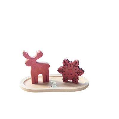 Decorative Concrete Object Set (2 Pieces), Red | Includes 3.1 x 3.1 x 1.6 inches & 3.1 x 2.8 x 0.8 inches | Plate Size: 7.1 x 3.5 x 0.8 inches | 100% Durable Concrete, Stylish Accent for Home Décor & Modern Spaces