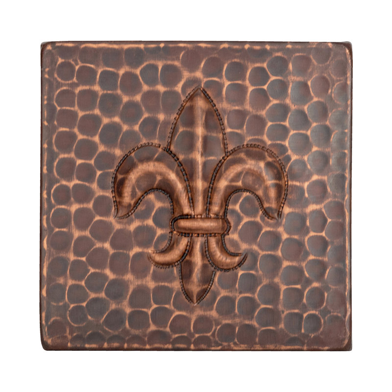 4" x 4" Hammered Copper Fleur De Lis Tile - Quantity 8