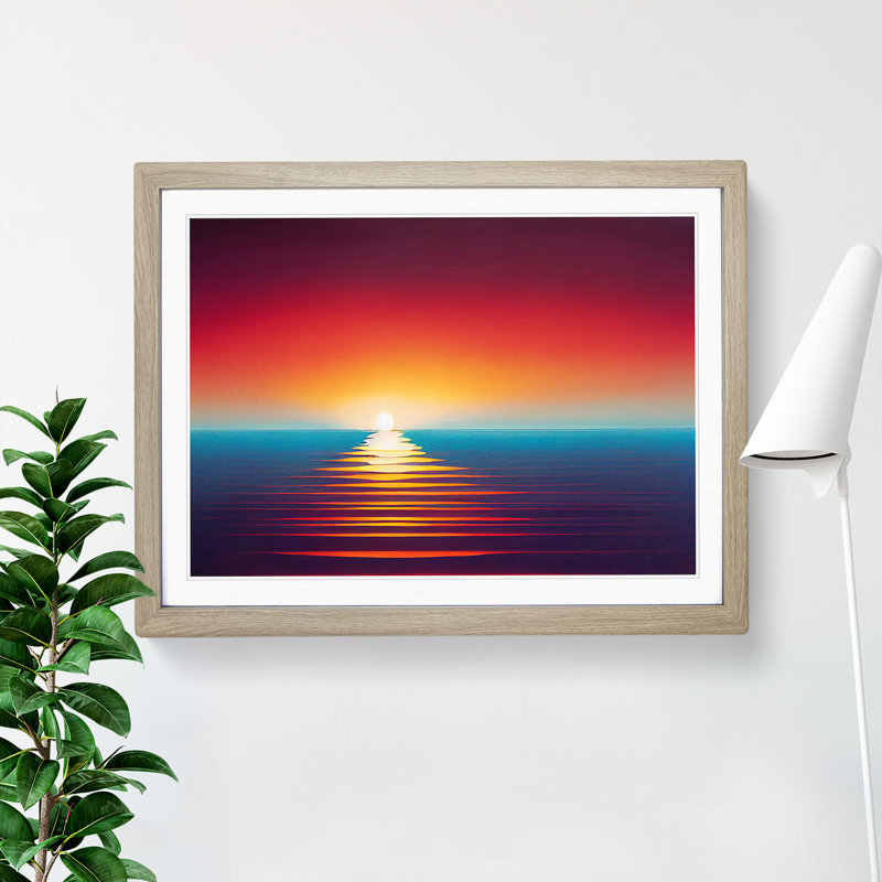 Timeless Ocean Sunset - Single Picture Frame Print, 46cm H x 64cm W x 2cm D, Oak