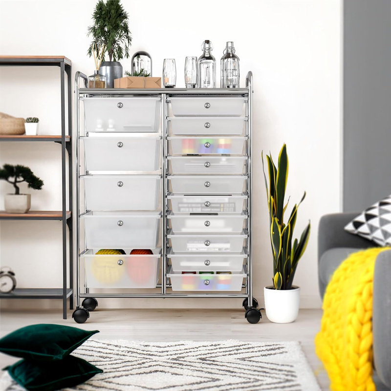 Utility Cart with 15 Drawers, Rolling Storage Art Craft Organizer