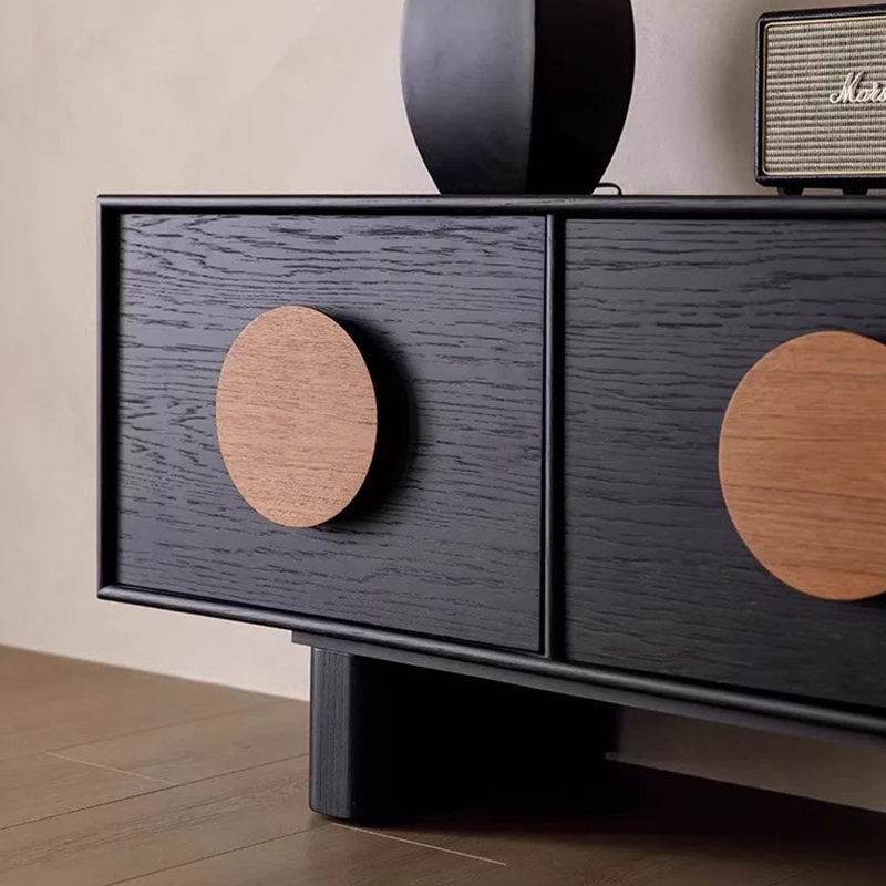 Meuble télé noir en bois massif, H 21,65 po x L 70,87 po x l 15,75 po