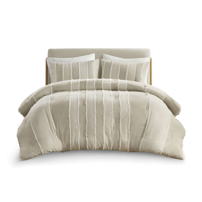 3 pièces édredon taupe très grand / très grand - coton avec rayures à garniture et garniture blanche visible Bartacks 100% housse lavable à la machine rembourrée rayée contrastante