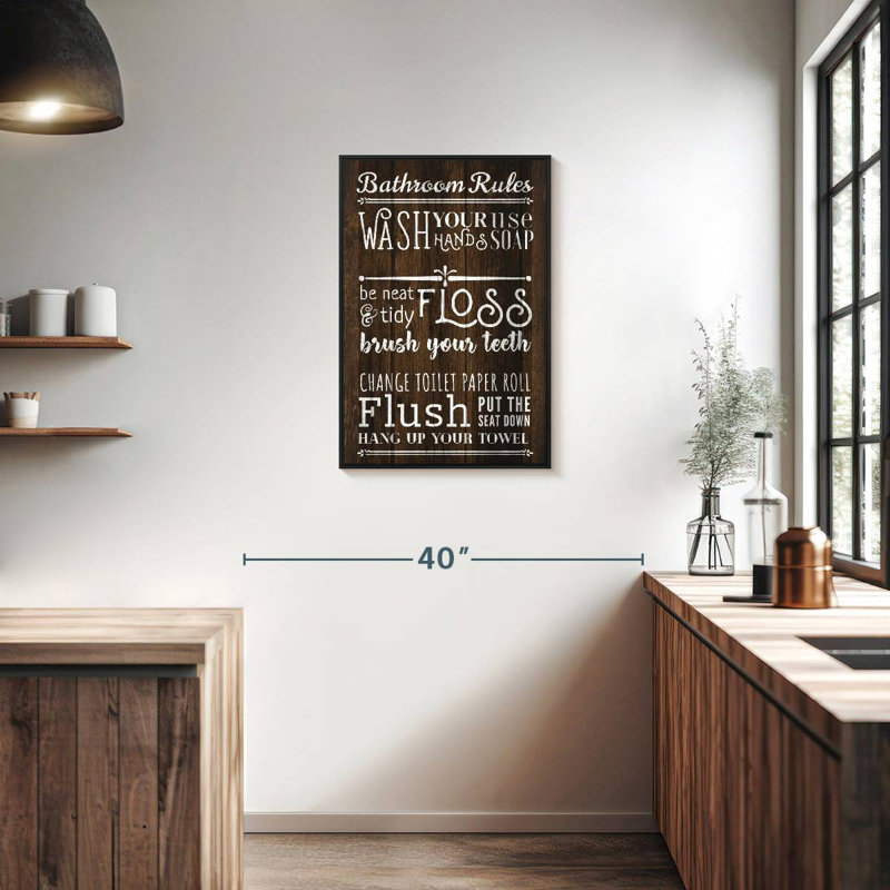 Règles de la salle de bain rustique, Cadre flottant noir, 21 po x 31 po