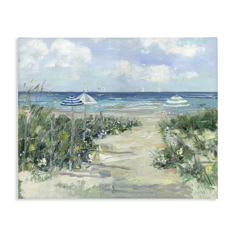 Seaside Path To Umbrellas rayé, design par Sally Swatland, H 16 po x l 20 po
