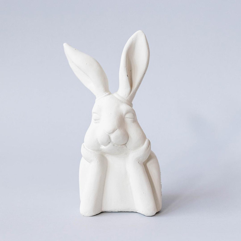 White Rabbit Leaning On Its Paws Figurine