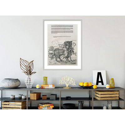 Chariot de triomphe de l'empereur Maximilien Ier d'Allemande (1459-1519): détail des attelages guidés par deux vertus: magnanimité et audace (gravure sur bois) par Albrecht Dürer - Impression Giclée encadrée