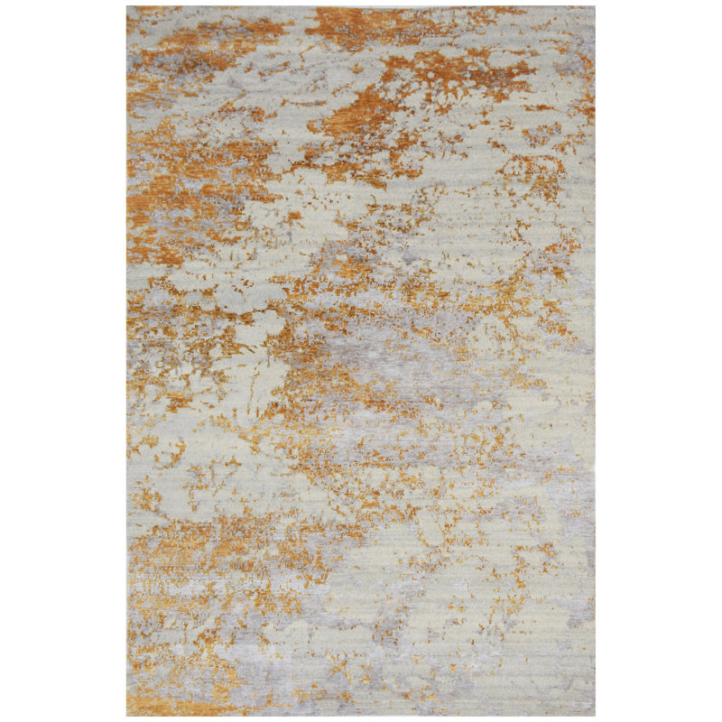 Hand Knotted Area Rug in Natural/Gold/Ivory/Gray, Rectangle 10' x 14'