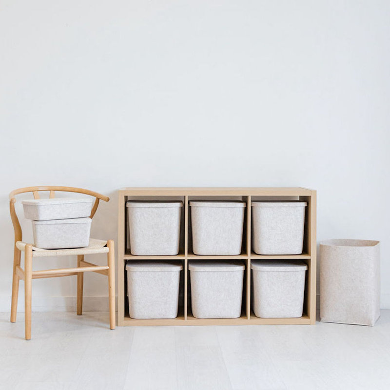 Sculpted Felt Storage Bin with Lid, Stone
