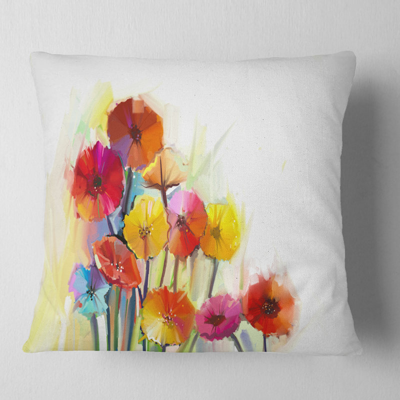 Colorful Gerbera Flowers Watercolor - Floral Printed Throw Pillow, 18" x 18", Square