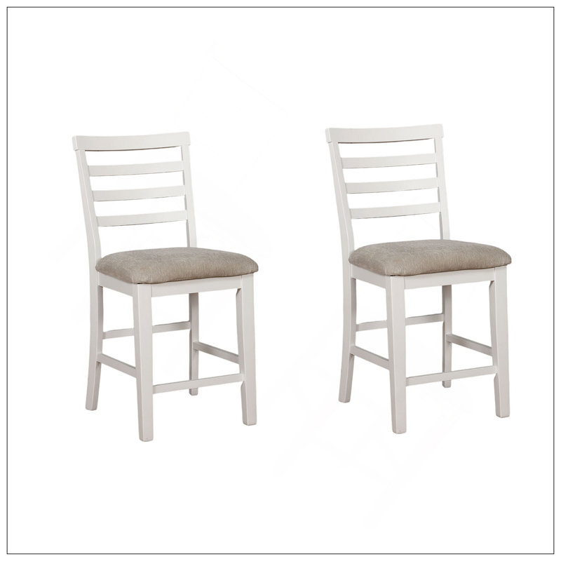 Élégantes chaises de comptoir en bois massif blanc avec sièges rembourrés en tissu, parfaites pour les salles à manger modernes