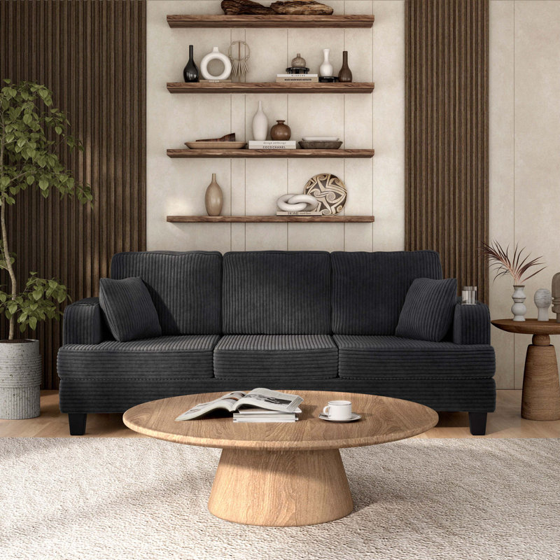 Luka Chenille Sofa With Cup Holders And Usb Ports, 35.3" H x 84.3" W x 34" D, Gray