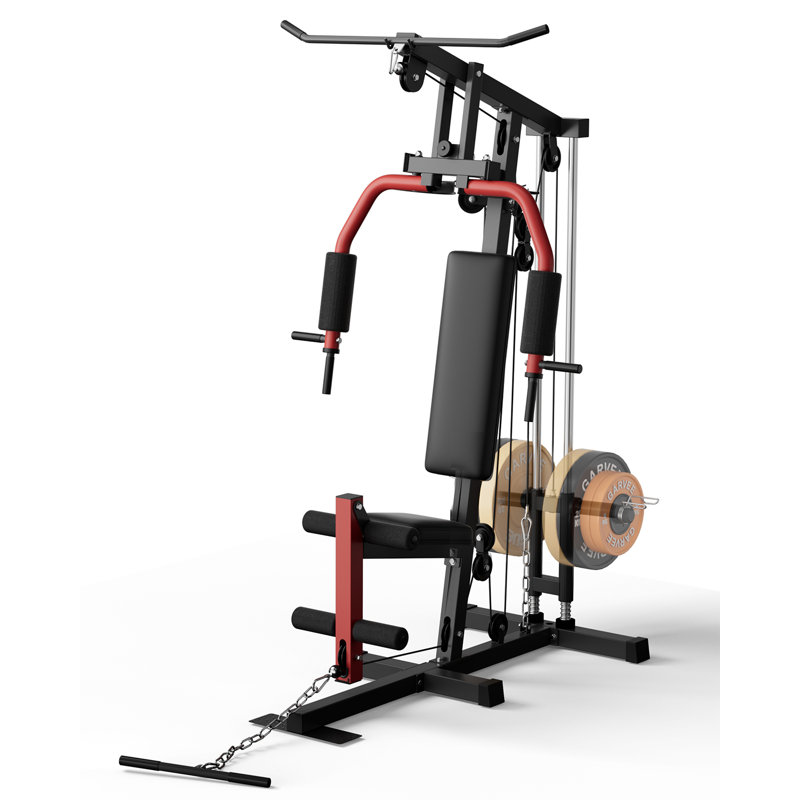 Multifonctionnel tout-en-un appareil de gymnastique à domicile d'une capacité de 300 lb, presse à la poitrine intégrée, système LAT Pulldown, ligne et entraînement des jambes avec manchons de poids doubles