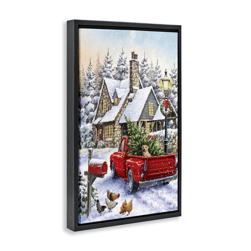 «Rustic Holiday Scene» par Ian Saxton, H 25 po x l 17 po, Cadre flottant noir de jais