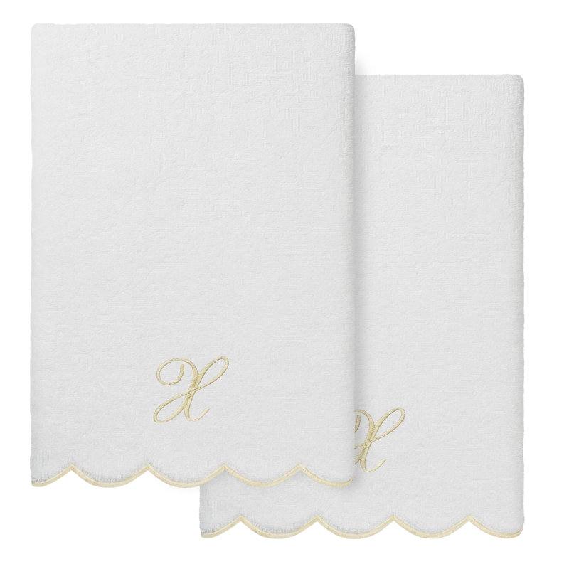Ensemble de serviettes de bain personnalisées 100% coton turque 2 pièces Linum Home Textiles ADORNIA, Blanc / beige, X