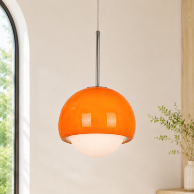 1-Light Orange Glass Pendant Light With Chrome Finish And 3-Color Bulb