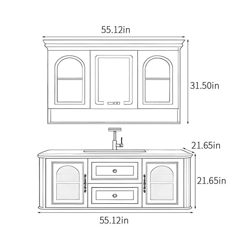 Bathroom cabinet retro American style, 55", Black