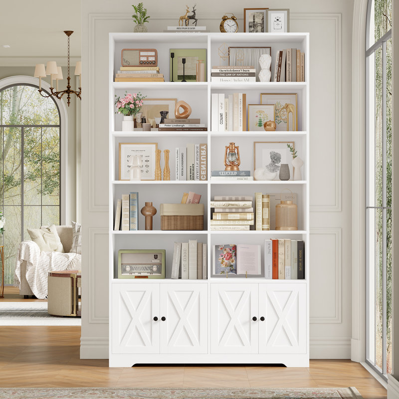 6-tier 47.2" Wide Office Storage Bookcase With Doors, White