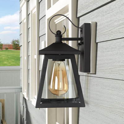 Cintron 1-Light Farmhouse Outdoor Wall Lantern With Clear Glass Shade
