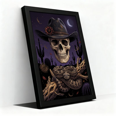«Cowboy Hat Skull Rattlesnake Desert Night», art sur toile