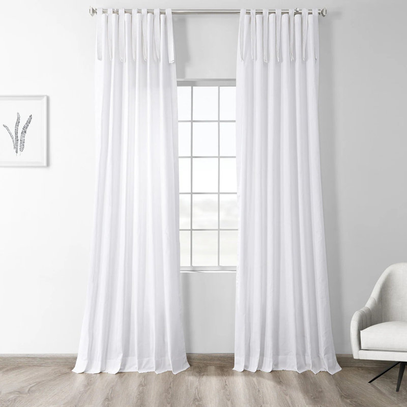 Camarena Tie Top Semi Sheer for Bedroom, Living Room Cotton Curtains Single Window Panel, 50"W x 108"L, White