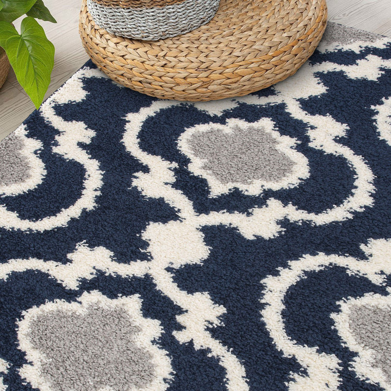 Tapis bleu marine à poils longs Gertz, Rectangle 2 pi x 3 pi