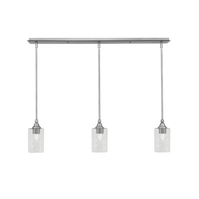3 Light Stem Hung Linear Pendalier With 4" Smoke Bubble Glass