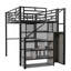 Lit mezzanine double en métal avec garde-robe, bureau et tablettes de rangement-481699509