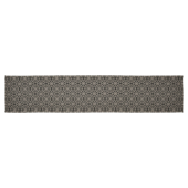  Custom House Rectangle Geometric Table Runner, 60" x 12", Tan/Black