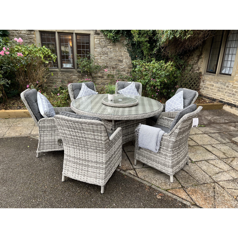 Eakly 2 - Person Patio Dining Set Umbrella Hole Included Round Table with Cushions Included