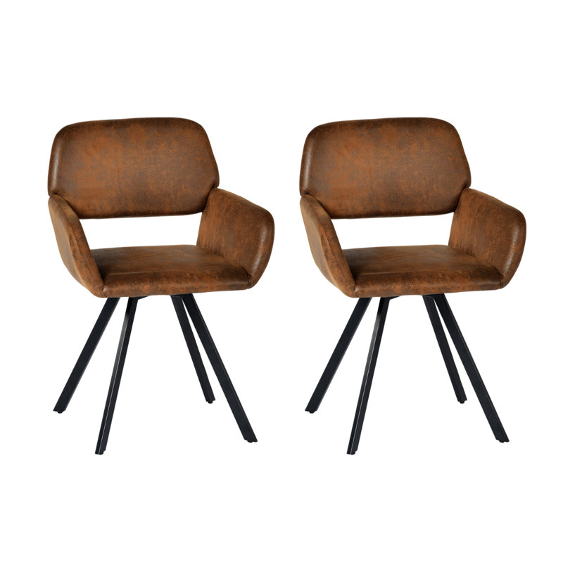 Upholstery Swivel Accent Chair with Black Metal Legs and Armrest for Living Room & Entryway, Brown  Polyester Blend