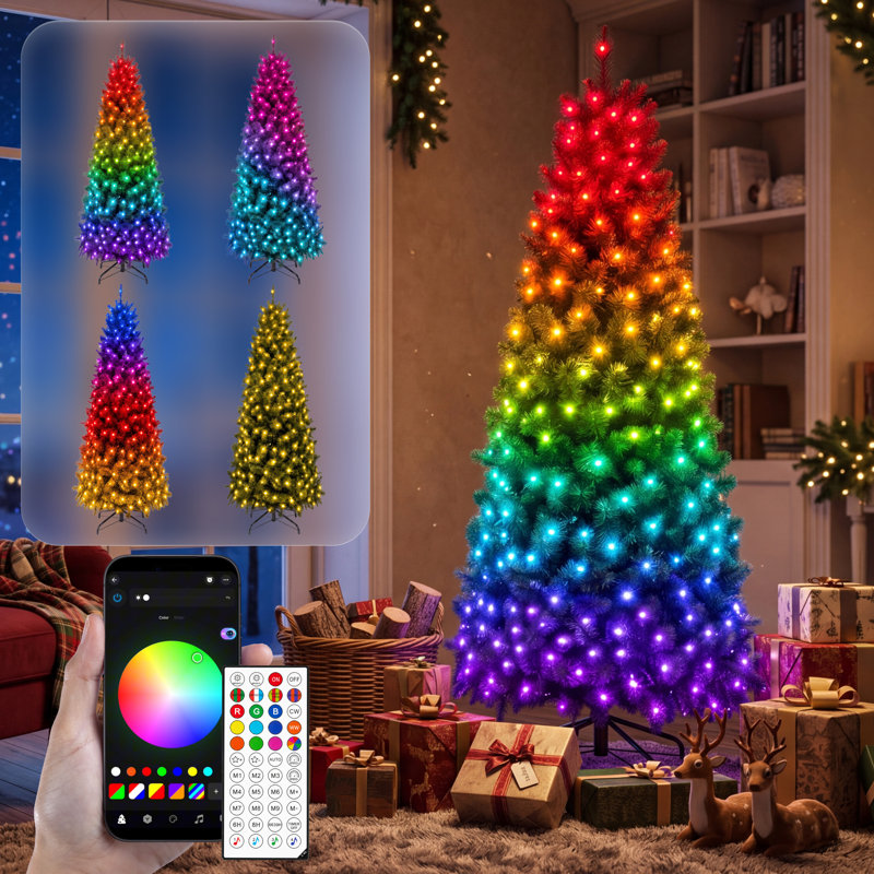 Sapin de Noël artificiel mince pré-illuminé avec application et télécommande, 6 pi