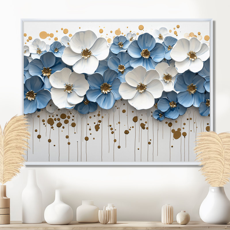Widlflowers, fleurs blanches et crémeuses dans la nature - Art mural fleurs sauvages, H 12 po x l 20 po, Floater Framed