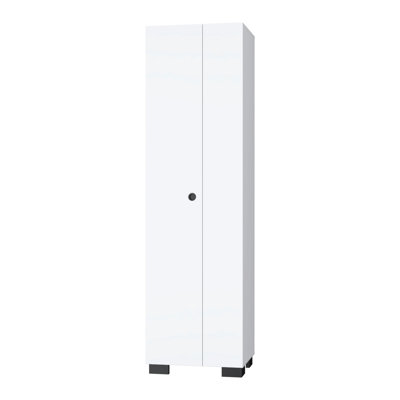 5-Shelves White Wood Broom Cabinet - Organize Your Home Decoratively Storage With Hooks Hang Cleaning Tools