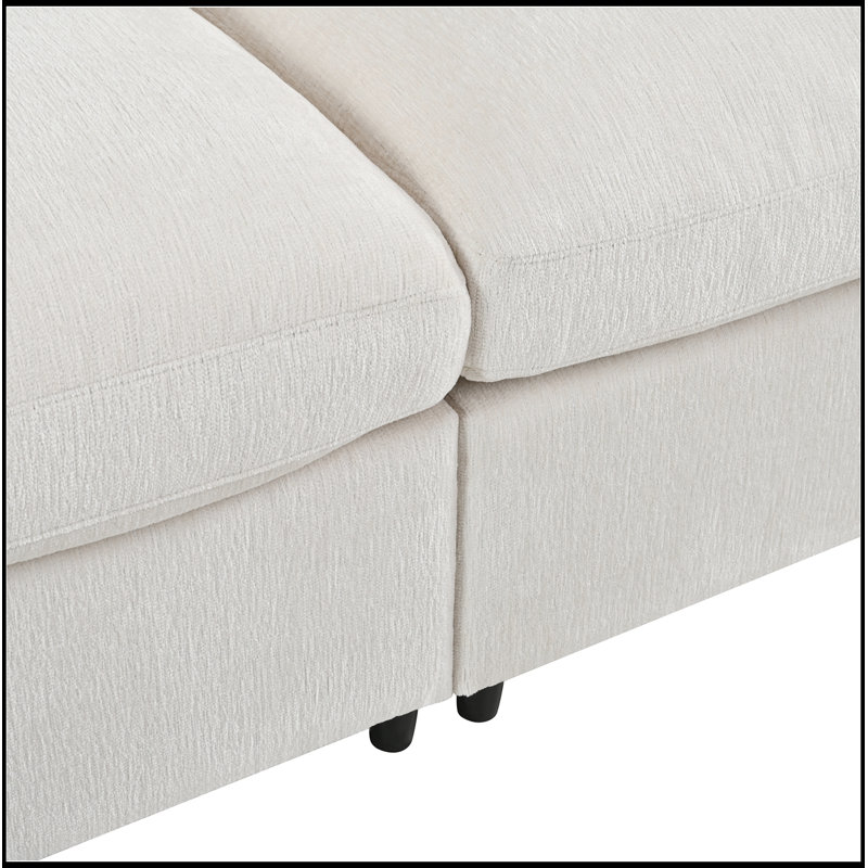 Chenille recouverte de 2 repose-pieds mobiles et 1 coussin décoratif, Beige