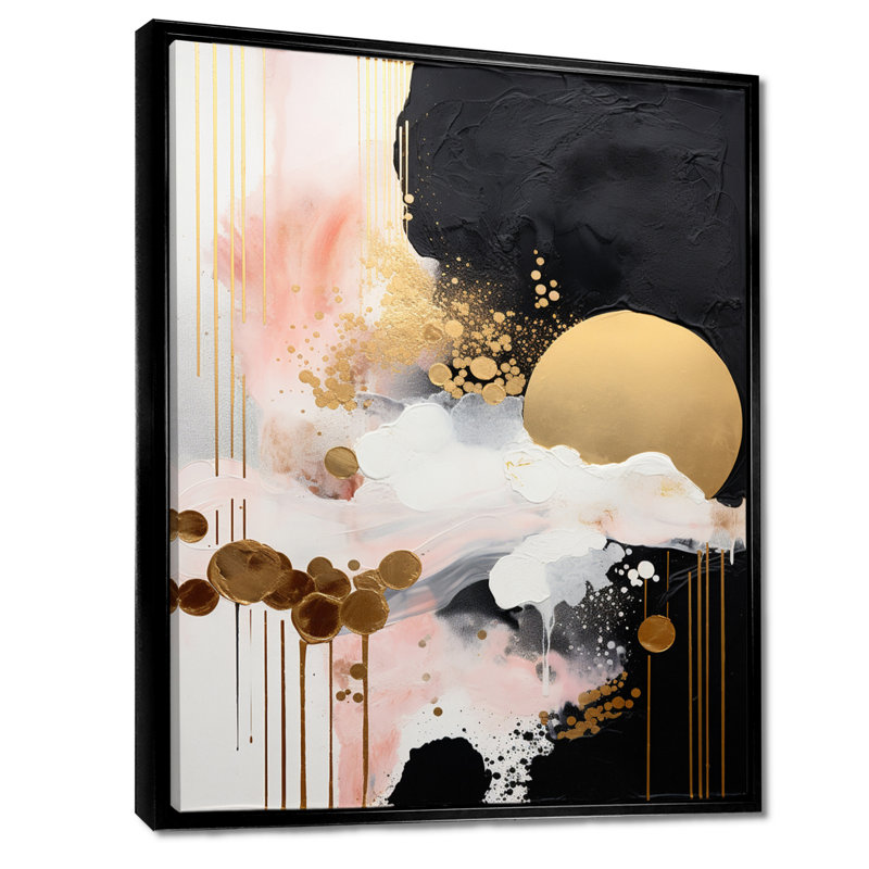 «Golden Full Moon Rising», art mural abstrait, H 20 po x l 12 po x P 1 po, Toile avec cadre flottant noir