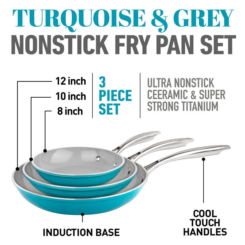 Aqua Blue Nonstick Ceramic Coated Aluminum Fry Pan Set